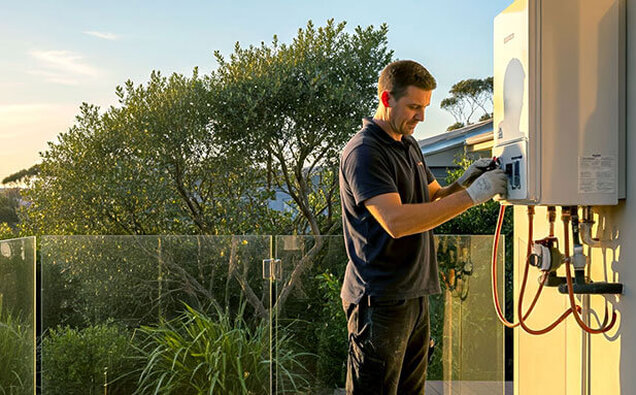 Plumber Servicing Unit Outside
