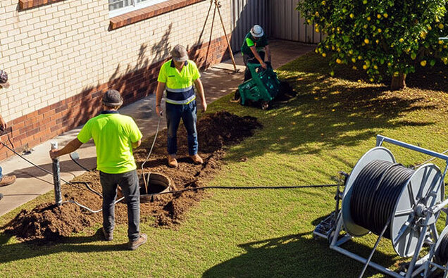 Plumbers Inspecting Drain Hole